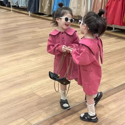 Baby Toddler Girl Solid Color Bow Lapel Dress - image 3