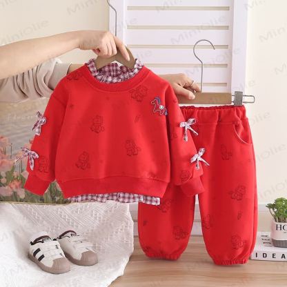 Baby Toddler Girl Horse Bow Plaid 2-piece Set - Red - 5-7T - image 4