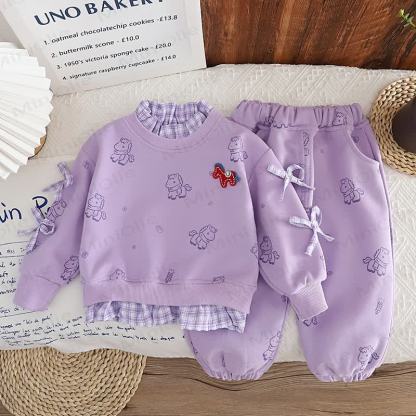 Baby Toddler Girl Horse Bow Plaid 2-piece Set - image 5