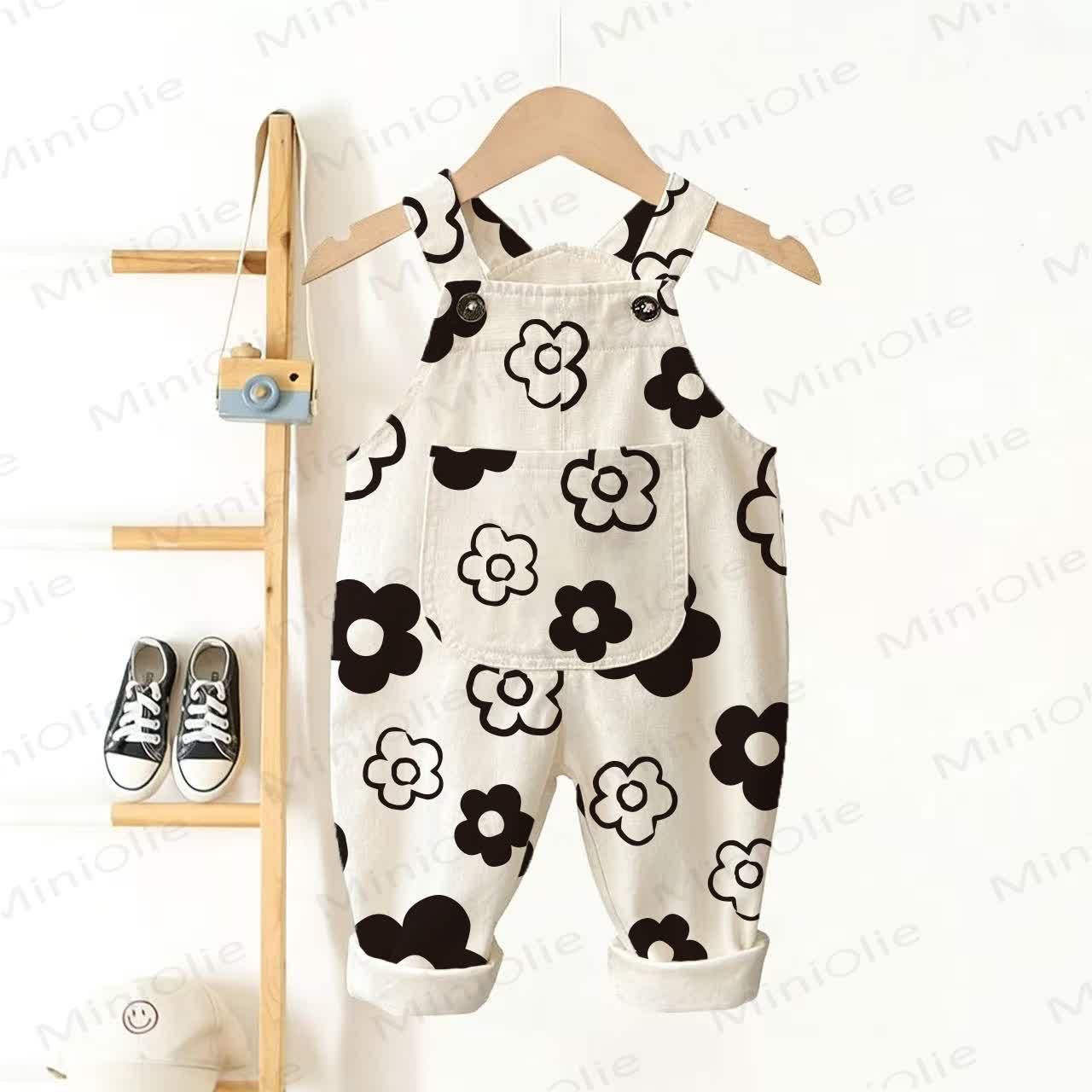 Baby Toddler Black Floral Overalls - White - 3-5T - image 1