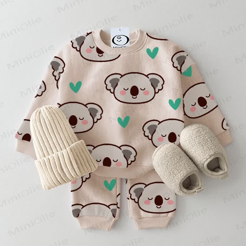Baby Cartoon Koala Sweatshirt 2-piece Beige Set - Beige - 2-3T - image 1