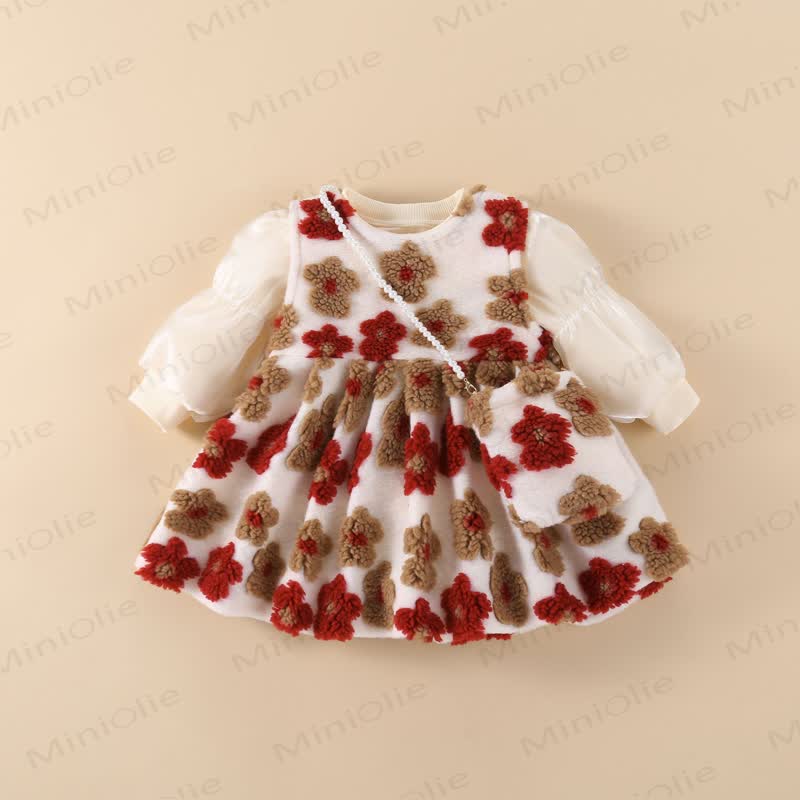 Baby Girl Fleece Flower Dress/Mesh Top - Dress With A Bag - 18-24M - image 1