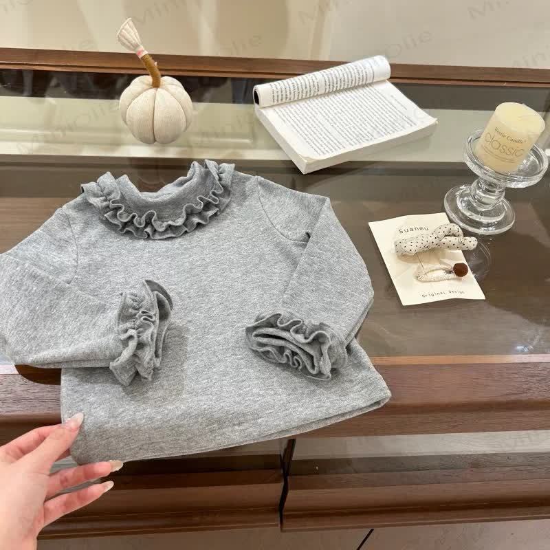 Toddler Kid Girl Solid Color Ruffled T-Shirt - Grey - 10Y - image 3