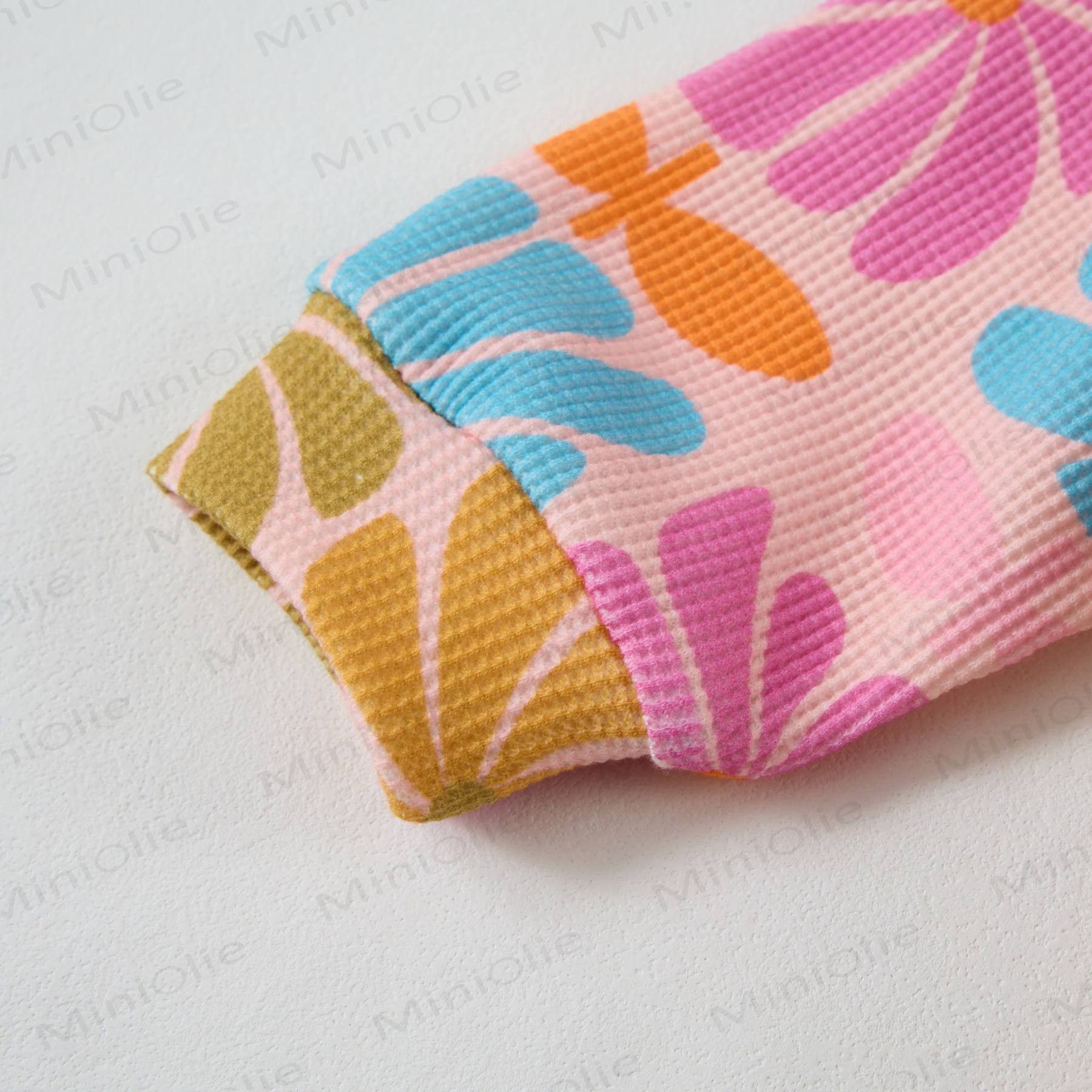 Baby Waffle Colored Square Flowers Sweatshirt 2-piece Set - image 3