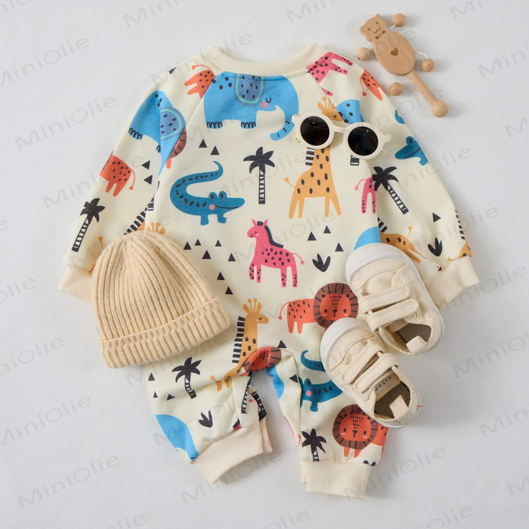 Baby Cartoon Animal Kingdom Beige Romper - image 7