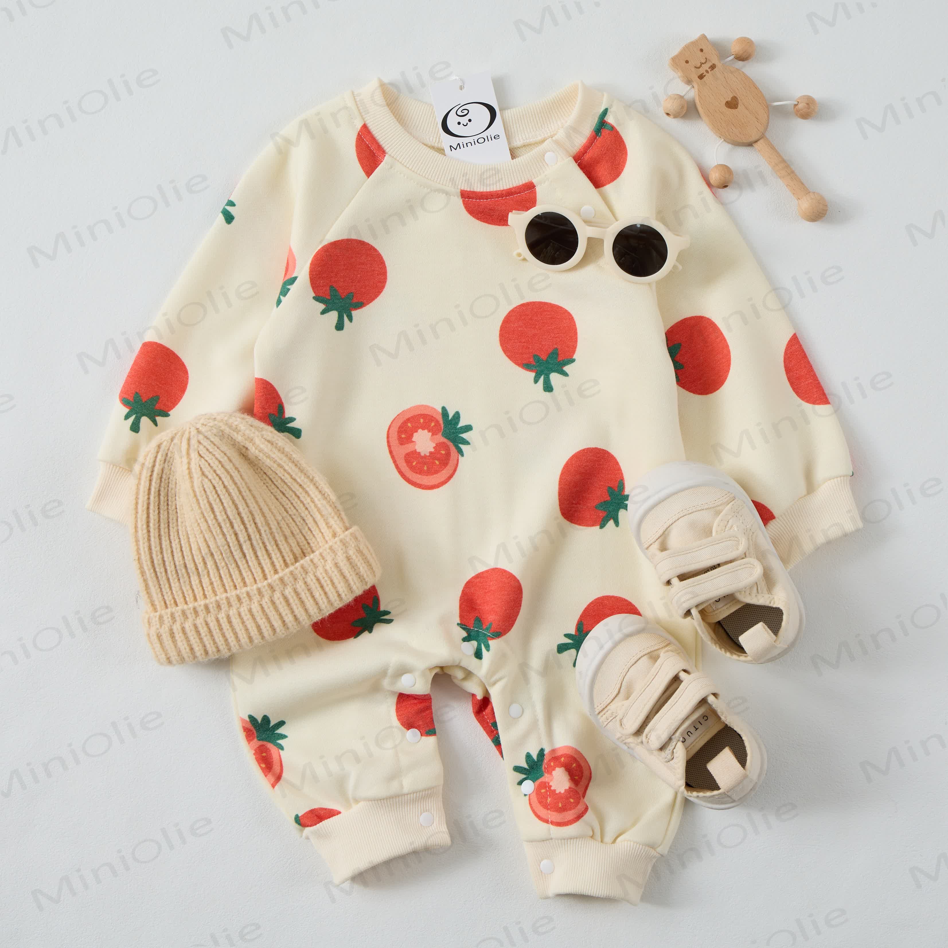 Baby Toddler Tomatoes Beige Romper - image 2