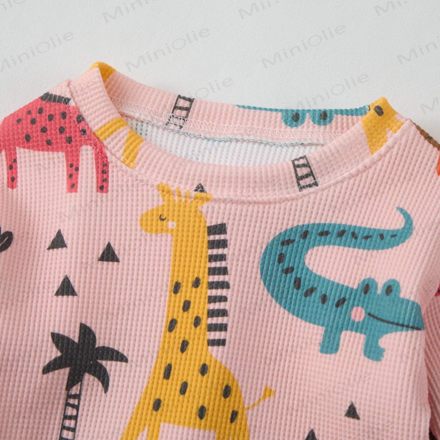 Baby Waffle Lovely Cartoon Animals Sweatshirt 2-piece Pink Set - image 2
