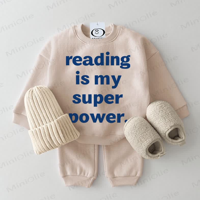 READING IS MY SUPER POWER. Baby Sweatshirt 2-piece Beige Set - Beige - 2-3T - image 1
