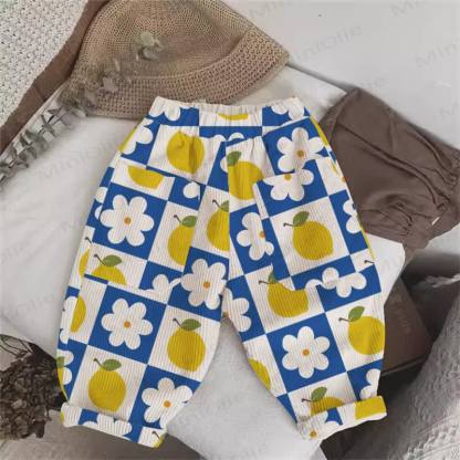 Baby Toddler Beige Lemon Plaid Flower Cord Pants - Beige - 5-7T - image 1