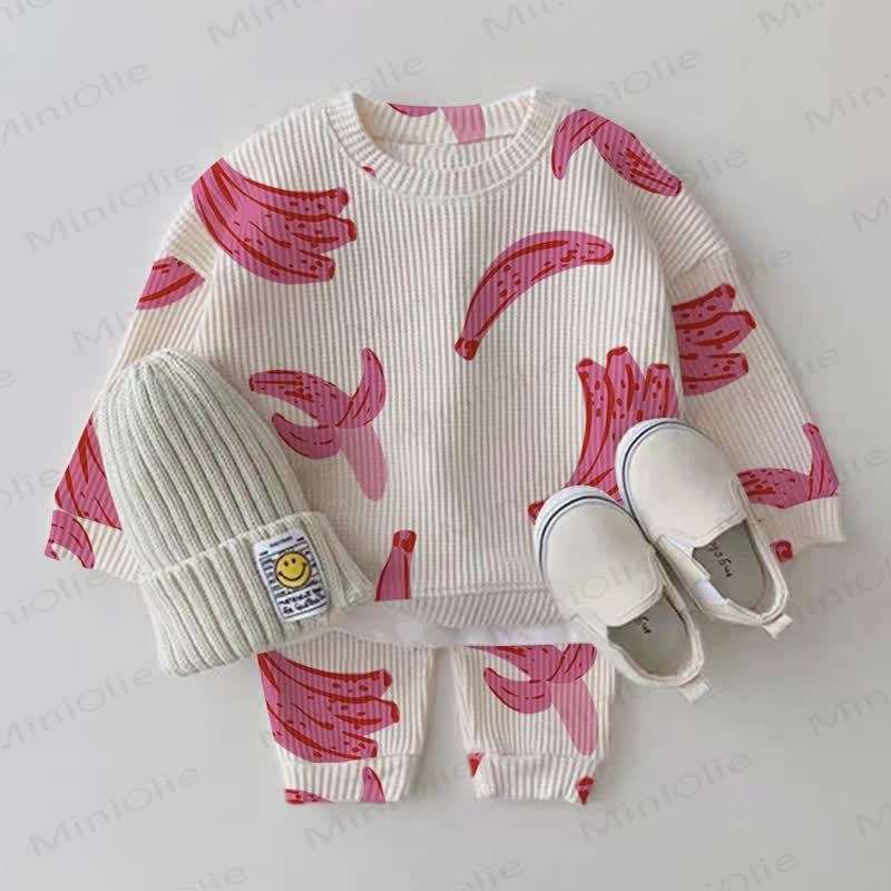 Baby Pink Banana 2-piece Waffle Set - White - 2-3T - image 1