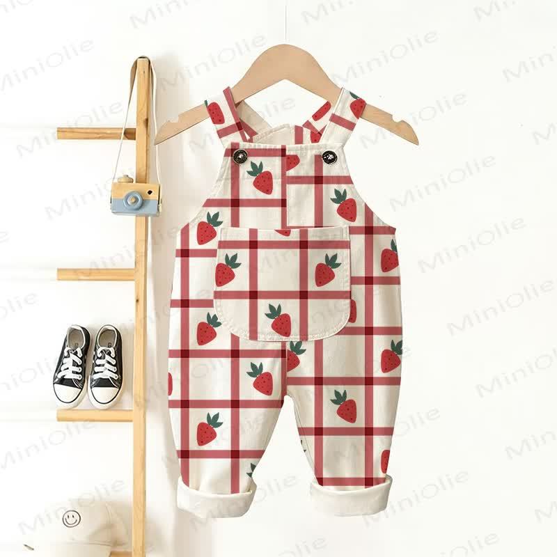 Baby Toddler White Plaid Strawberry Woven Overalls  - White - 3-5T - image 1