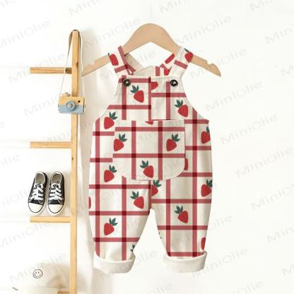 Baby Toddler White Plaid Strawberry Woven Overalls  - White - 3-5T - image 1