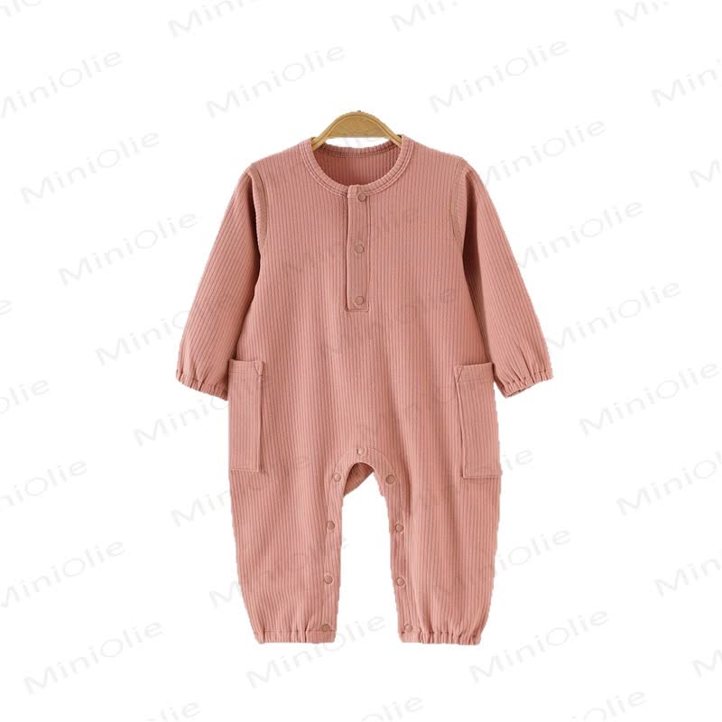 Baby Solid Color Ribbed Double Pocket Romper - image 9