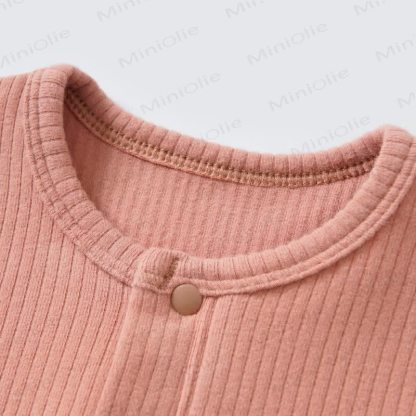 Baby Solid Color Ribbed Double Pocket Romper - image 3