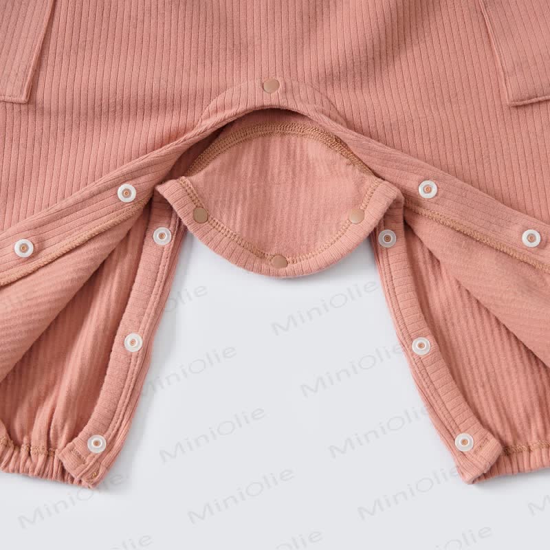 Baby Solid Color Ribbed Double Pocket Romper - image 6