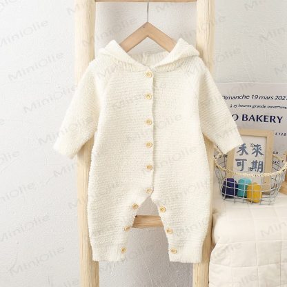 Baby Fleece Bear Hooded Romper - Beige - 18-24M - image 3