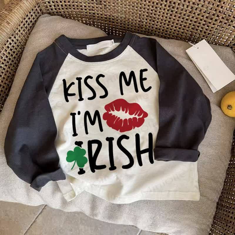 KISS ME I'M IRISH Baby Dark Gray Raglan T-shirt - Drak Gray - 2-3T - image 1