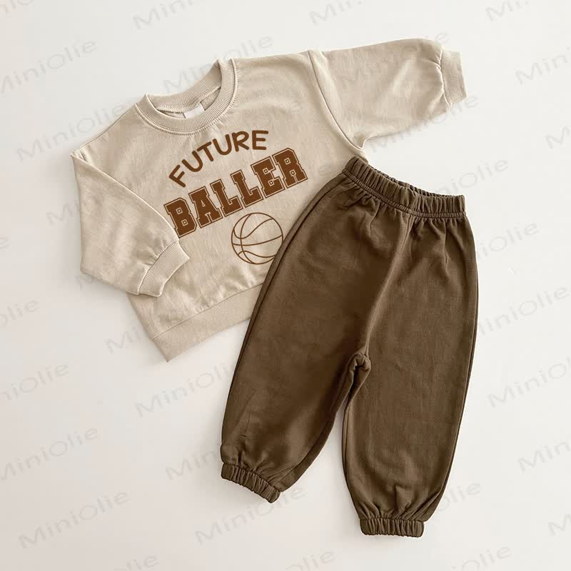 FUTURE BALLER Baby Basketball Brown Beige 2-piece Set - Brown Beige - 2-3T - image 1