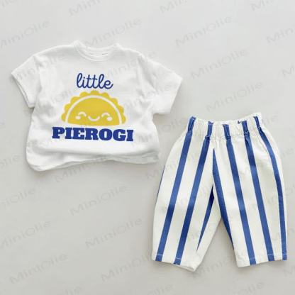 LITTLE PIEROGI Baby Blue Vertical Striped 2-piece Set - White&Blue - 2-3T - image 1