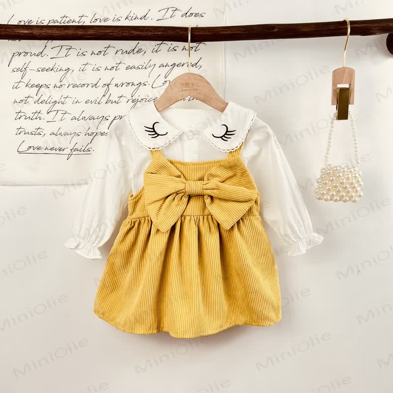 Baby Toddler Girl Bow Cord Dress - Yellow - 3-4Y - image 5