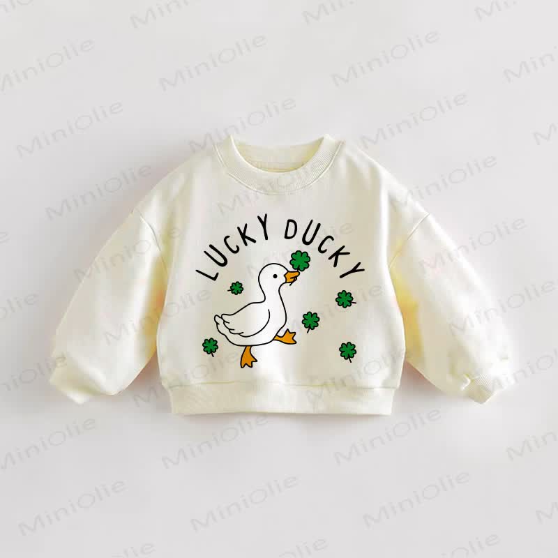 LUCKY DUCKY Baby Toddler Duck Sweatshirt - Cream - 3-5T - image 1