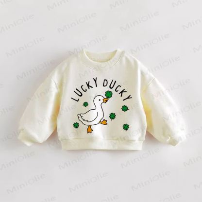 LUCKY DUCKY Baby Toddler Duck Sweatshirt - Cream - 3-5T - image 1