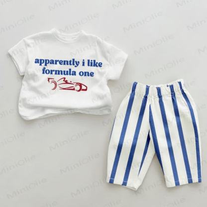 APPARENTLY I LIKE FORMULA ONE Baby Blue Vertical Striped 2-piece Set - White&Blue - 2-3T - image 1