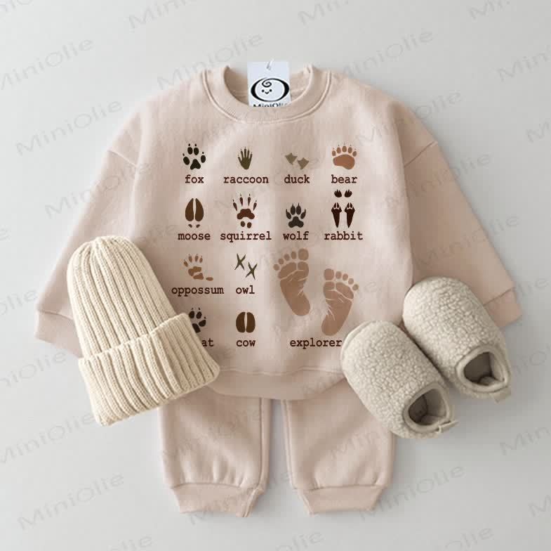 Baby Animals' Footprints Sweatshirt 2-piece Beige Set - Beige - 2-3T - image 1