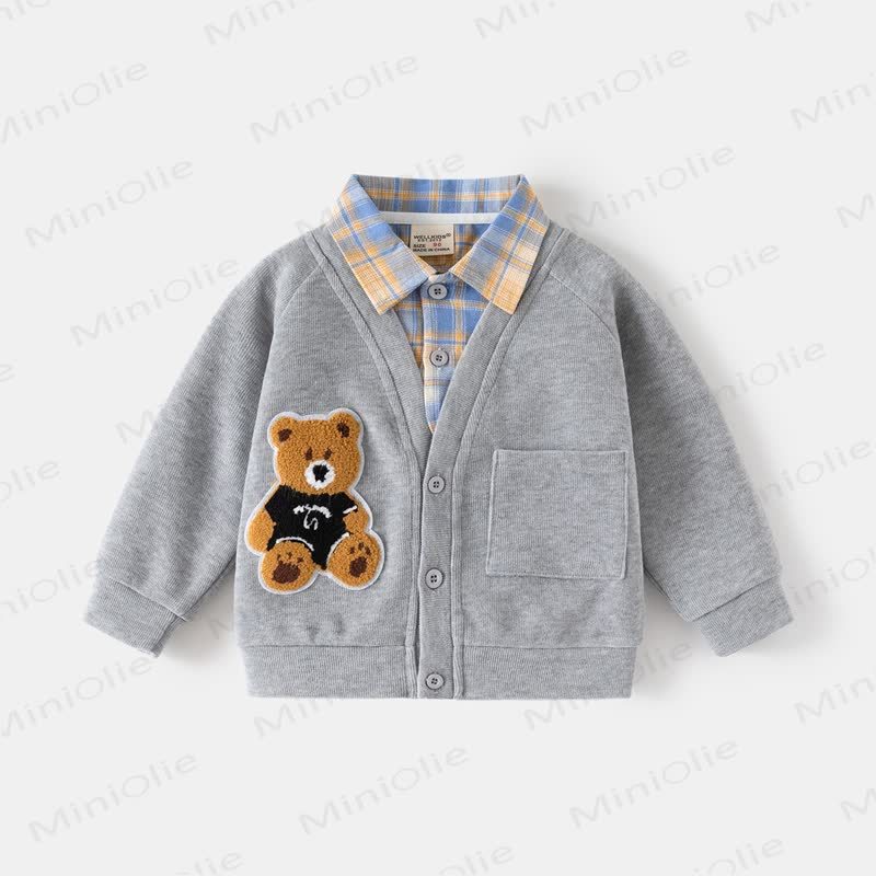 Kid Boy Fake 2pcs Bear Sweatshirt - Grey - 8Y - image 8