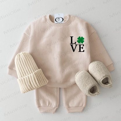 LOVE Baby Four-leaf Clover Sweatshirt 2-piece Beige Set - Beige - 2-3T - image 1