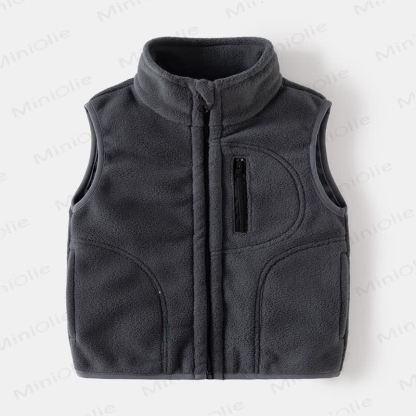 Kid Solid Color Fleece Vest - Grey - 8Y - image 4