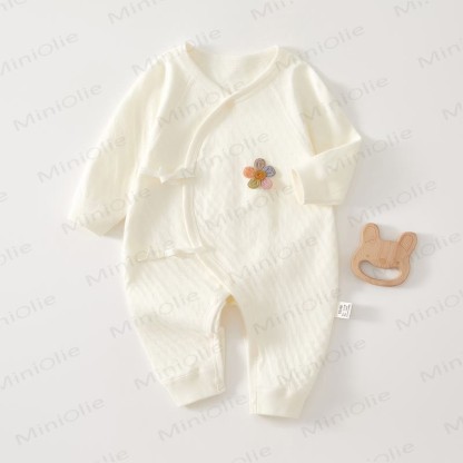  Baby Newborn Flower Cotton Kimono Romper - White - 3-6M - image 1