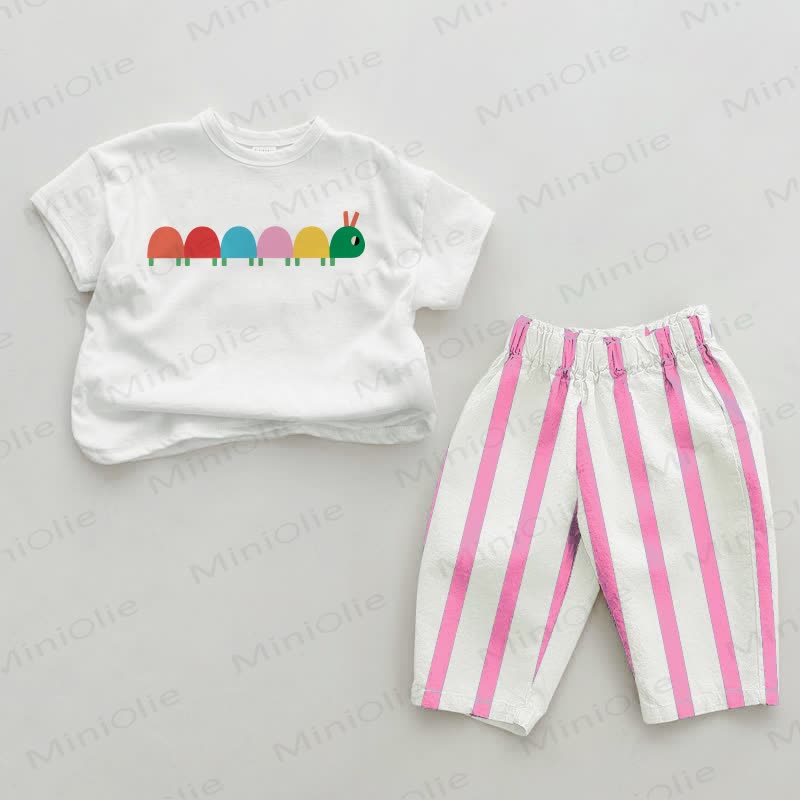 Baby Multicolor Caterpillar Pink Vertical Striped 2-piece Set - White&Pink - 2-3T - image 1
