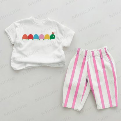 Baby Multicolor Caterpillar Pink Vertical Striped 2-piece Set - White&Pink - 2-3T - image 1
