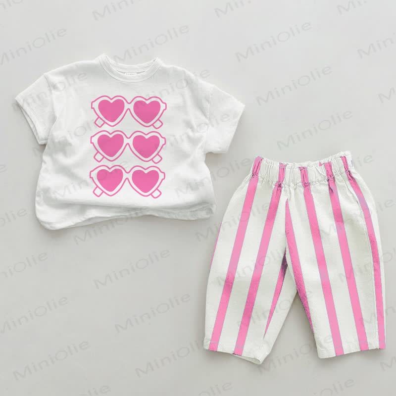 Baby Love Glasses Pink Vertical Striped 2-piece Set - White&Pink - 2-3T - image 1