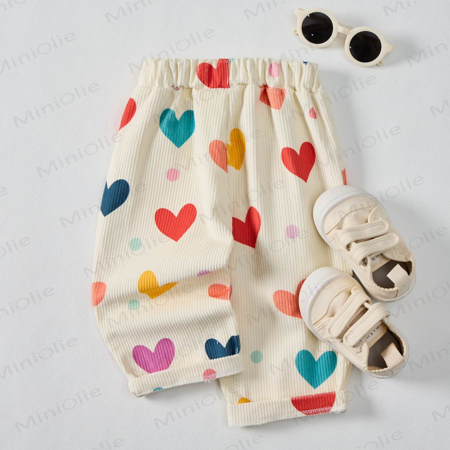 Baby Toddler Colorful Hearts & Polka Dots Beige Corduroy Pants - image 7