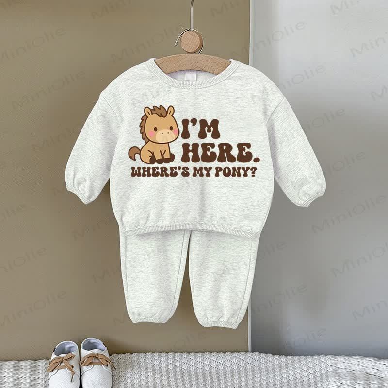 I'M HERE Baby Horse Gray Sweatshirt 2-piece Set - Gray - 2-3T - image 1
