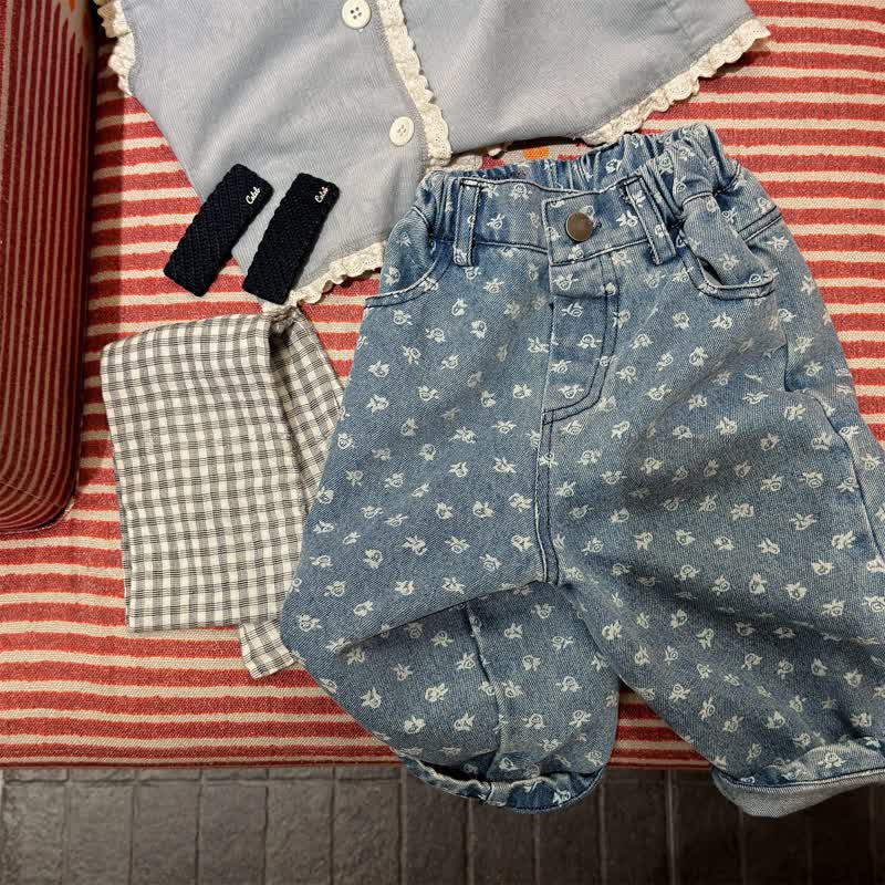 Baby Toddler Denim Flower Pants - image 2