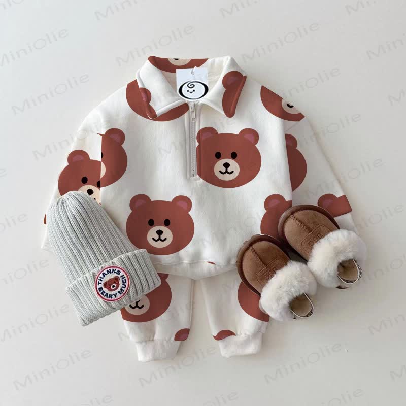  Baby Toddler White Bear Lapel 2-piece Set - White - 3-5T - image 1