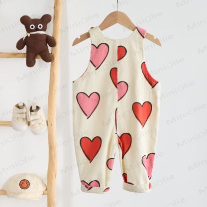 Baby Toddler Heart Corduroy Beige Overalls - image 3