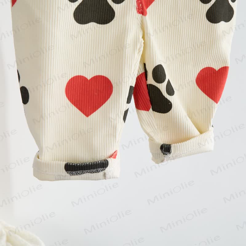 Baby Toddler Heart Dog Paw Corduroy Beige Overalls - image 5