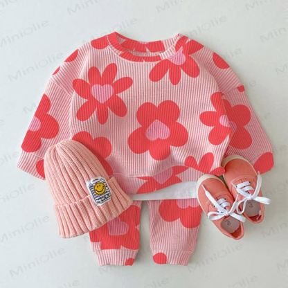 Baby Flower Heart Pink Waffle 2-piece Set - Pink - 3-5T - image 1