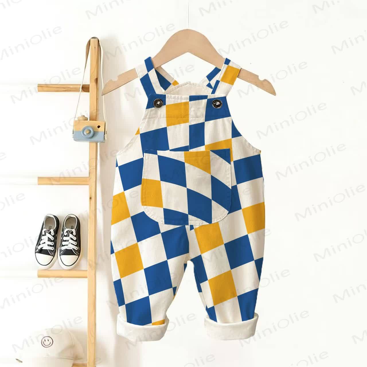 Baby Toddler Yellow&Blue Plaid Overalls - White - 3-5T - image 1
