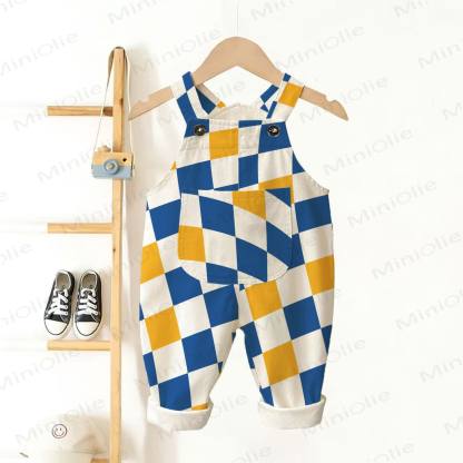Baby Toddler Yellow&Blue Plaid Overalls - White - 3-5T - image 1