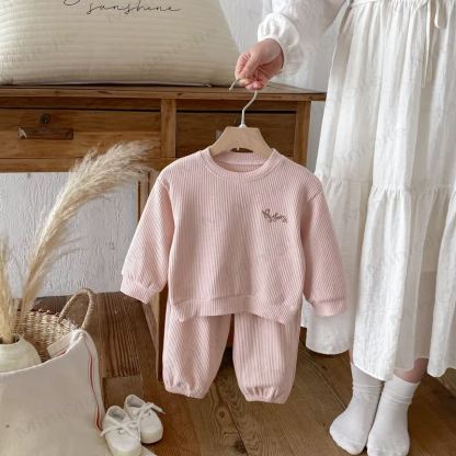 Baby Toddler 2-piece Embroidered Waffle Set - Light Pink - 8Y - image 7