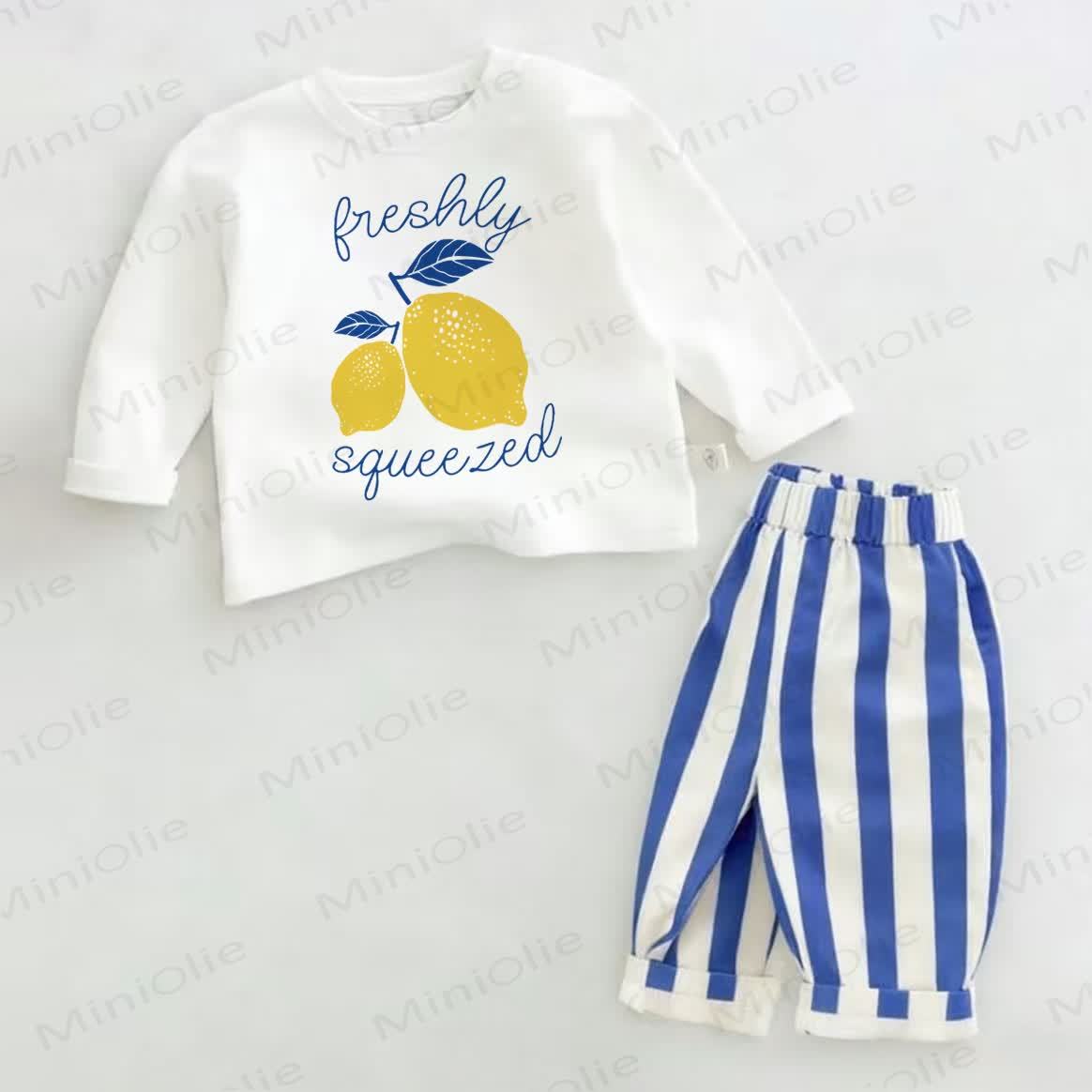 FRESHLY SQUEEZED Lemon Baby Blue Vertical Striped 2-piece Set - White&Blue - 2-3T - image 1