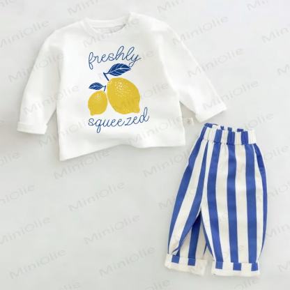 FRESHLY SQUEEZED Lemon Baby Blue Vertical Striped 2-piece Set - White&Blue - 2-3T - image 1