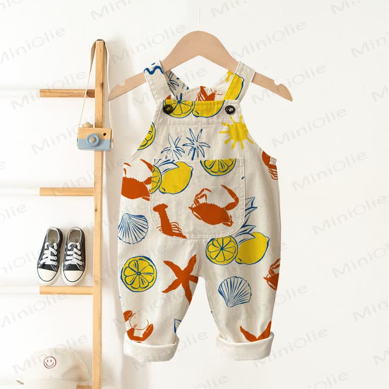 Baby Toddler Lemon Crab Apricot Overalls - Apricot - 3-5T - image 1