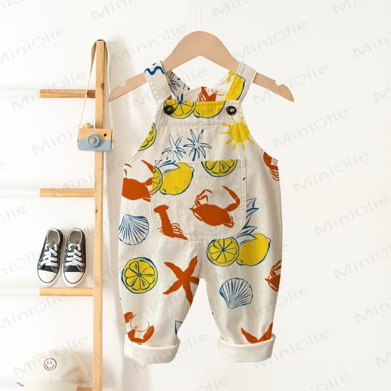 Baby Toddler Lemon Crab Apricot Overalls - Apricot - 3-5T - image 1