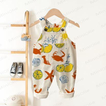 Baby Toddler Lemon Crab Apricot Overalls - Apricot - 3-5T - image 1